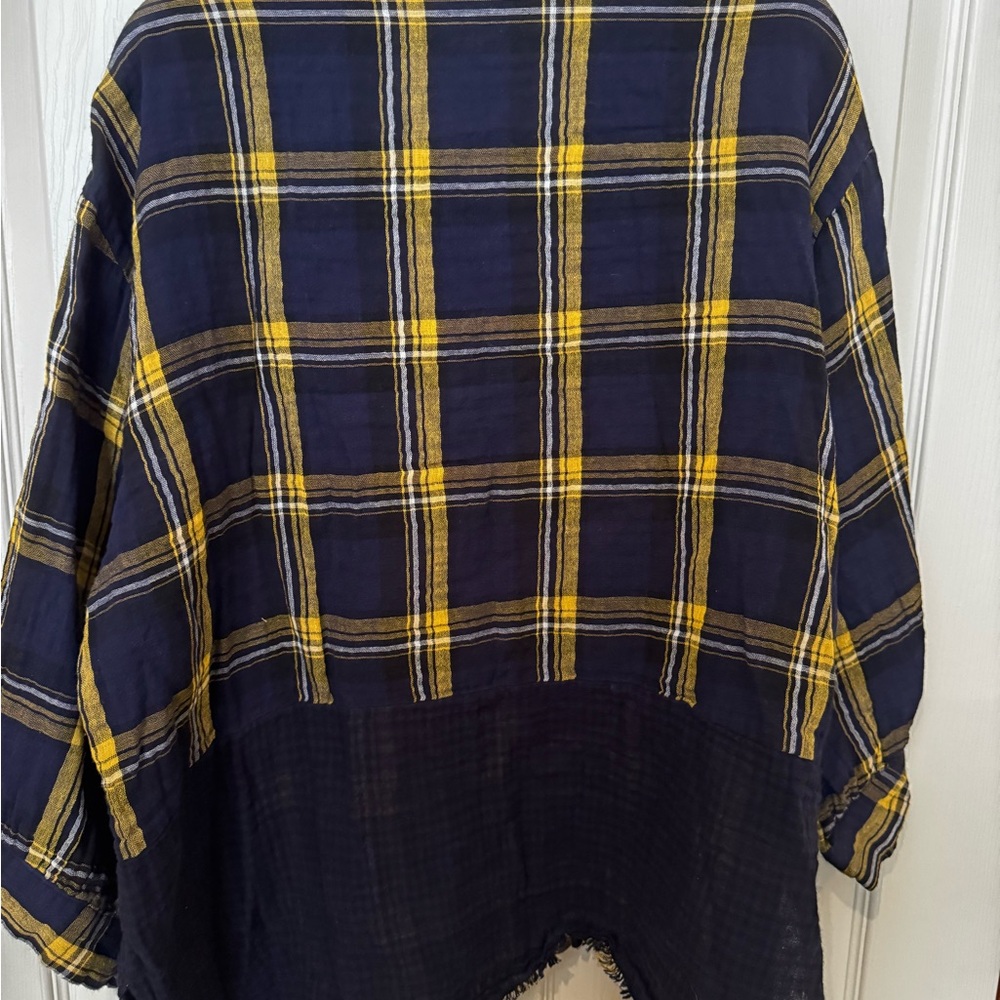 Umgee Yellow and Blue Plaid Button-Up Shirt - Picture 4 of 6